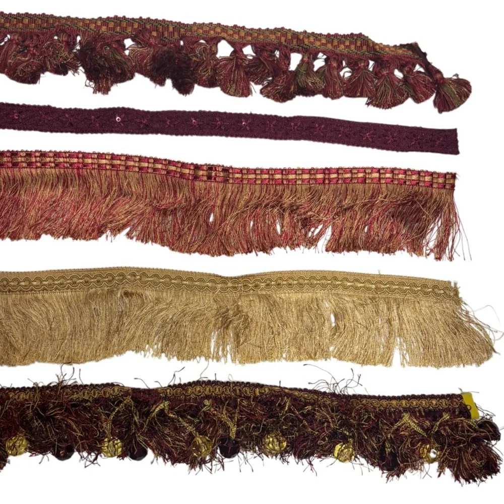 Vintage 1980s Upholstery Fringe Trim Lot Luxury Burgundy Gold Passamenterie DIY
